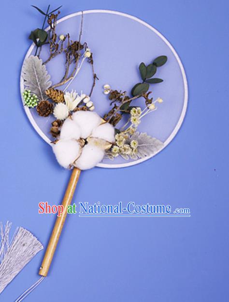 Chinese Traditional Cotton Palace Fans Handmade Round Fan for Women