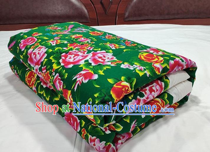 Chinese Traditional Peony Pattern Green Quilt Cover Wedding Bedclothes