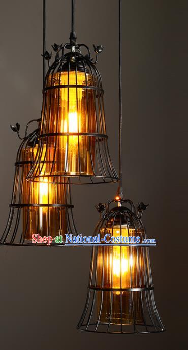 Asian Traditional Hanging Lantern Thailand Handmade Iron Lanterns Three Pieces Lamps