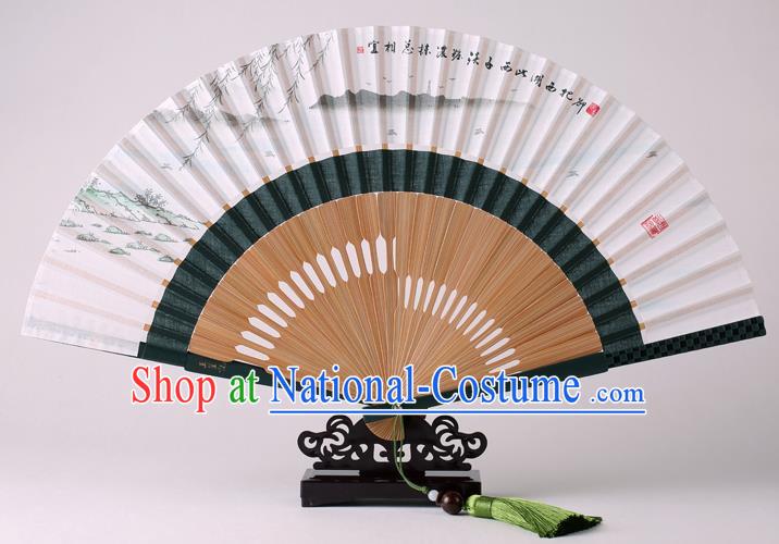 Traditional Chinese Ink Painting West Lake View Folding Fan China Bamboo Fan Oriental Fan