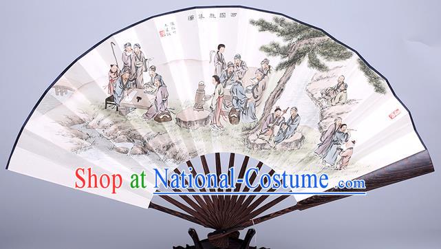Traditional Chinese Handmade Printing Paper Folding Fan China Wenge Accordion Fan Oriental Fan