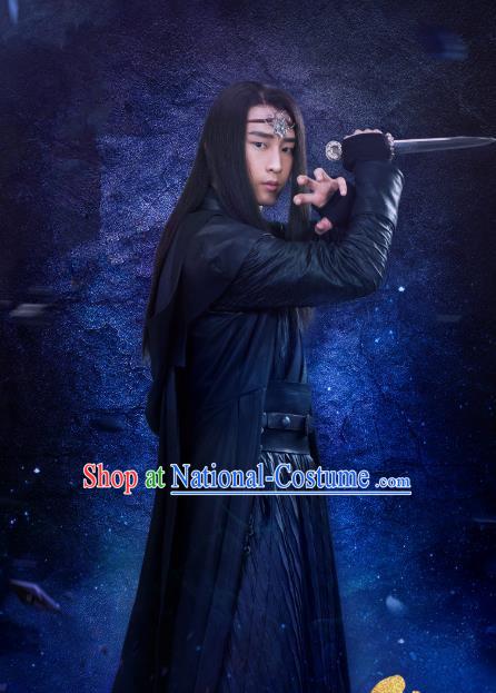 Chinese Ancient Swordsman Hei Zhizhu Clothing Historical Drama Handsome Siblings Costume and Headpiece for Men