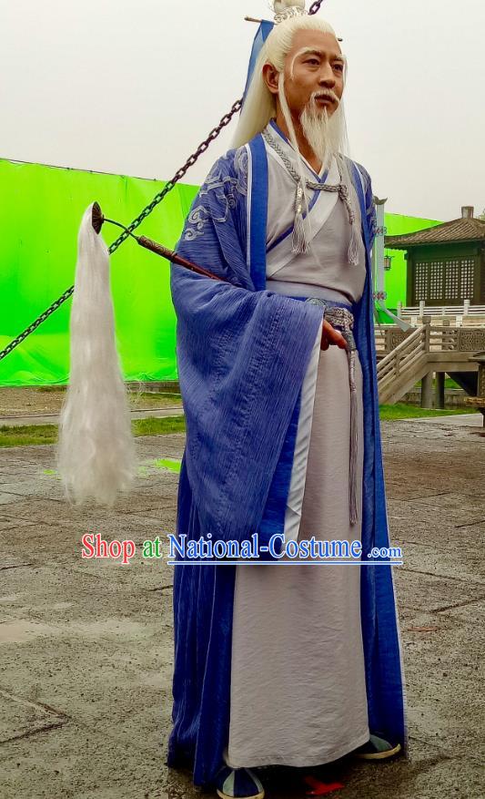 Swords of Legends Chinese Ancient Taoist Priest Qinghe Clothing Historical Drama Costume and Headwear for Men