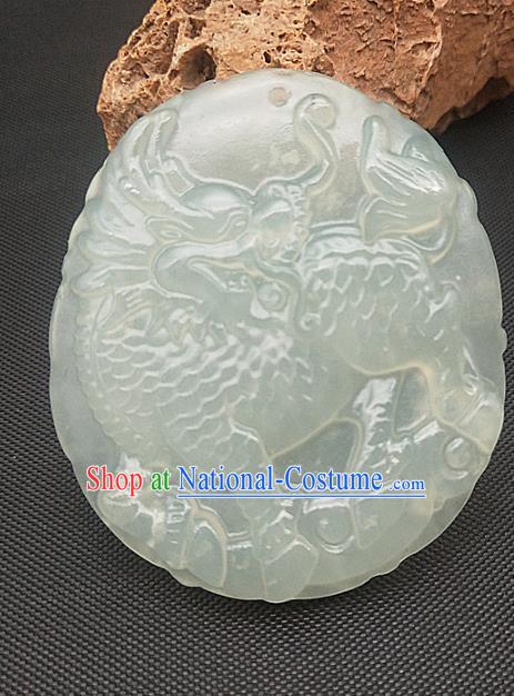 Chinese Handmade Jade Accessories Hsiuyen Jade Label Craft Carving Kylin Jade Necklace Pendant