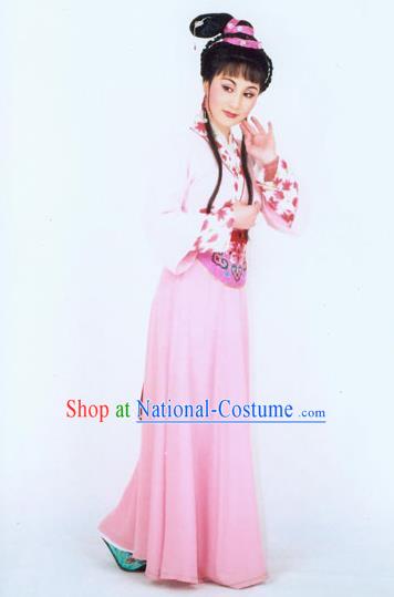 Chinese Shaoxing Opera Actress Pink Dress Costumes and Headpieces Yun Zhi Jin Yue Opera Village Lady Cai Xia Garment Apparels