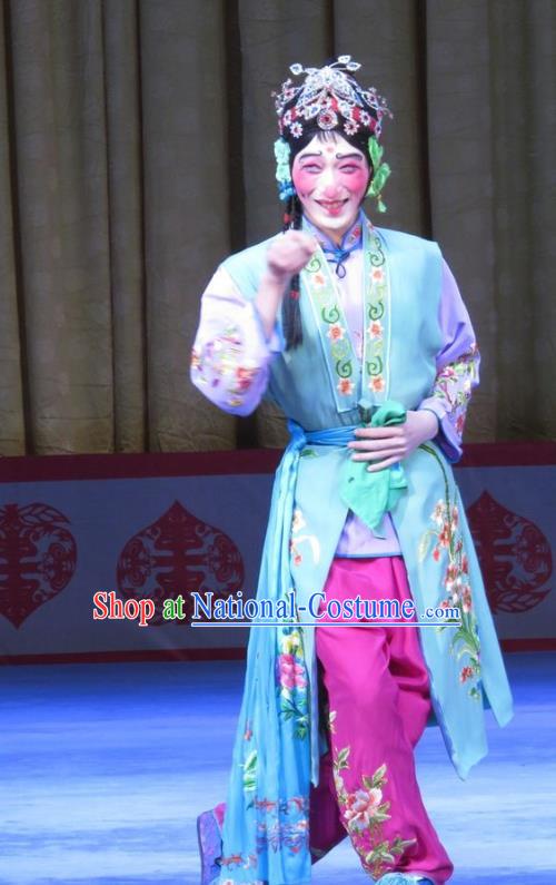 Chinese Ping Opera Clown Female Garment Costumes and Headdress Jie Nv Qiao Pei Traditional Pingju Opera Ugly Woman Dress Apparels