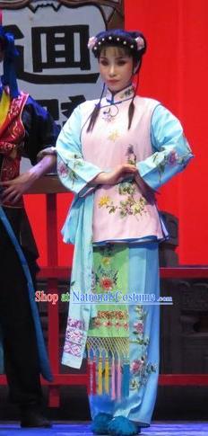 Chinese Shaoxing Opera Maidservant Costumes and Headpieces Yue Opera Xiaodan Tell On Sargam Dress Servant Girl Apparels Garment