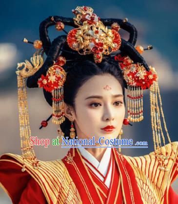 Traditional Chinese Ancient Imperial Consort Phoenix Coronet Handmade Hair Jewelry Tassel Hairpins Hair Accessories Complete Set