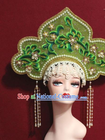 Traditional Chinese Ancient Queen Green Phoenix Coronet Handmade Hair Jewelry Tassel Hair Accessories Complete Set