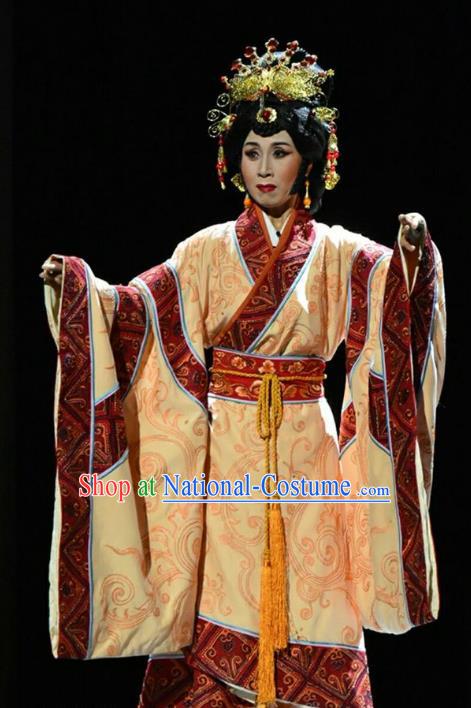 Chinese Jin Opera Noble Female Garment Costumes and Headdress Qing Ming Traditional Shanxi Opera Queen Apparels Empress Dress