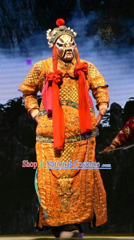 The Lotus Lantern Chinese Shanxi Opera Heaven General Apparels Costumes and Headpieces Traditional Jin Opera Jing Role Garment Armor Clothing