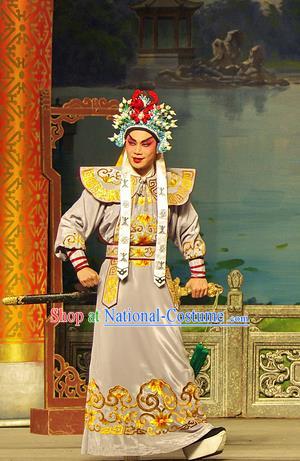 Chinese Guangdong Opera Wusheng Apparels Costumes and Headpieces Traditional Cantonese Opera Martial Male Garment Fan Li Clothing