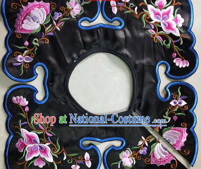 Chinese Traditional Embroidered Flowers Pattern Black Patch Embroidery Craft Qing Dynasty Embroidered Shoulder Accessories