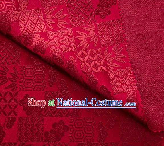 Japanese Traditional Bamboo Leaf Coppor Pattern Design Wine Red Brocade Fabric Silk Material Traditional Asian Japan Kimono Dress Satin Tapestry