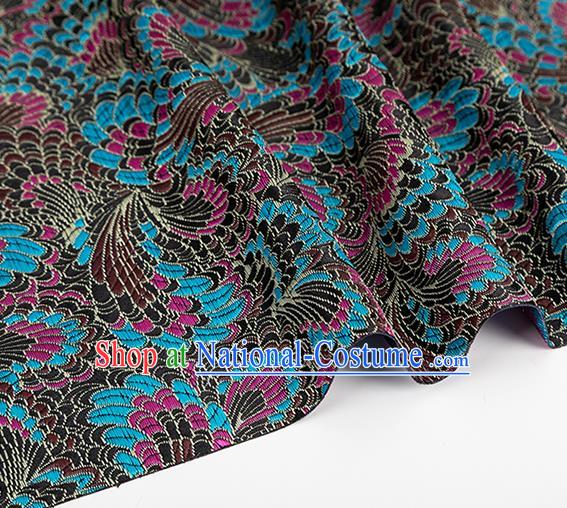 Chinese Classical Phoenix Tail Pattern Design Black Brocade Silk Fabric Tapestry Material Asian Traditional DIY Tang Suit Satin Damask