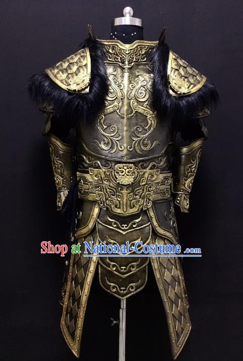 Traditional Chinese Han Dynasty General Body Armor Outfits Ancient Film Military Officer Fur Armour Costumes for Men