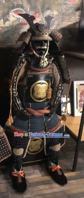 Japanese Traditional General Black Body Armor Outfits Ancient Film Warrior Shogun Armour Costumes and Helmet for Men