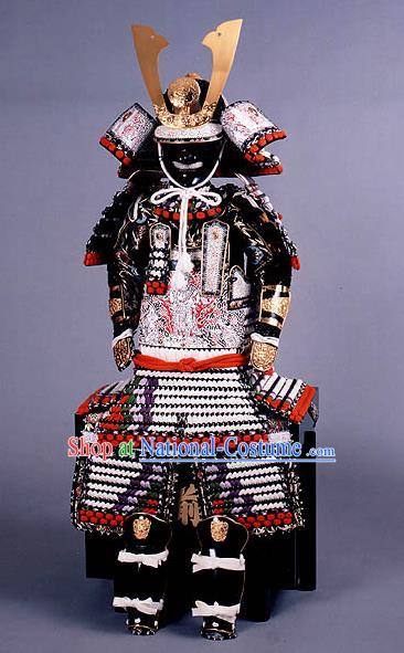 Japanese Traditional General White Body Armor Outfits Ancient Film Warrior Shogun Armour Costumes and Helmet for Men