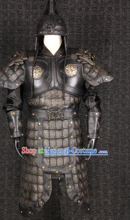 Traditional Chinese Ming Dynasty Warrior Body Armor Outfits Ancient Film General Armour Costumes and Headwear Full Set