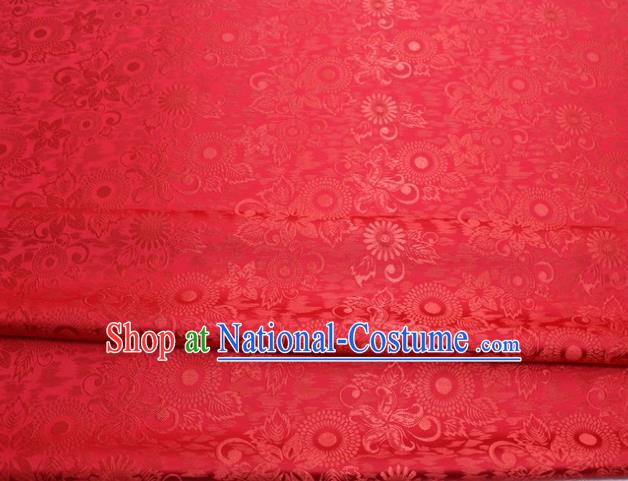 Chinese Classical Sunflowers Pattern Design Red Brocade Silk Fabric Tapestry Material Asian Traditional DIY Mongolian Clothing Satin Damask