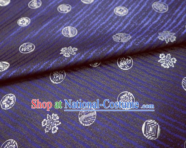 Top Quality Japanese Classical Pattern Navy Satin Material Asian Traditional Brocade Kimono Nishijin Tapestry Cloth Fabric