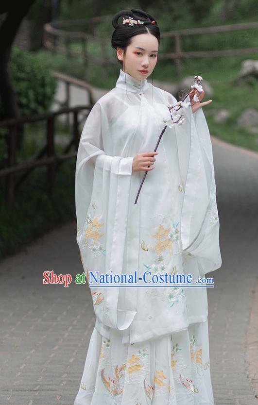 Chinese Ancient Royal Princess Hanfu Garment Historical Drama Traditional Ming Dynasty Costumes Embroidered White Blouse and Pleated Skirt Full Set