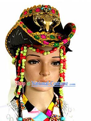 Chinese Traditional Tibetan Nationality Folk Dance Hat Decoration Handmade Zang Ethnic Headdress Stage Show Headwear for Women