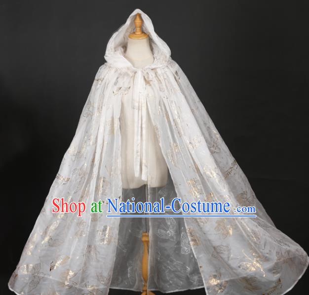 Traditional Chinese Cosplay Hanfu White Cloak Ancient Princess Printing Butterfly Cape Costume for Women
