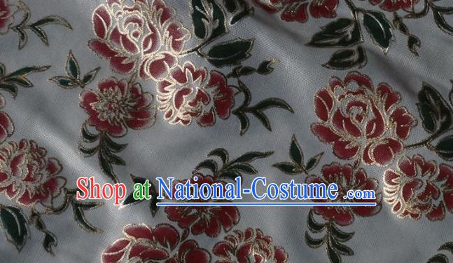 Chinese Traditional Printing Roses Pattern Design White Brocade Fabric Tapestry Cloth Asian Silk Satin Material