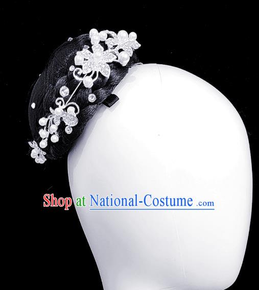 Traditional China Handmade Fan Dance Wig Chignon Stage Show Hair Accessories Folk Dance Headdress