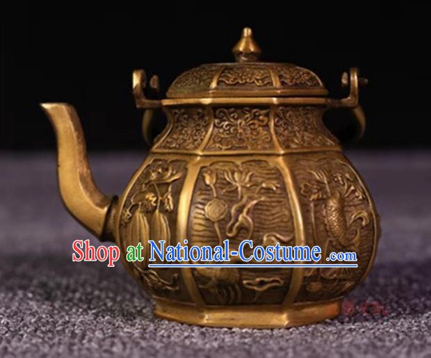 Handmade Chinese Carving Mandarin Duck Teapot Ornaments Traditional Brass Accessories Tea Kettle