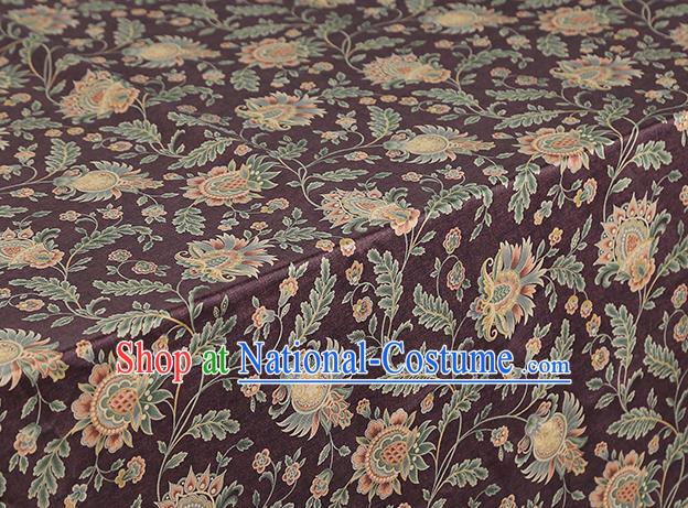 Chinese Traditional Purple Brocade Cloth Classical Flowers Pattern Gambiered Guangdong Gauze Drapery Cheongsam Silk Fabric