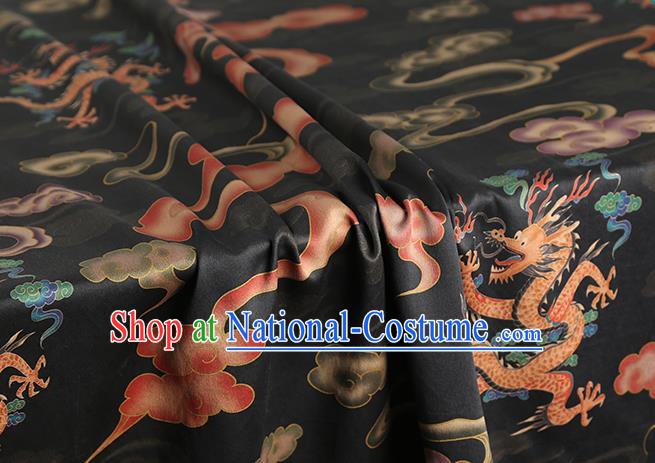 Chinese Classical Cloud Dragon Pattern Silk Drapery Traditional Cheongsam Gambiered Guangdong Gauze Black Brocade Fabric
