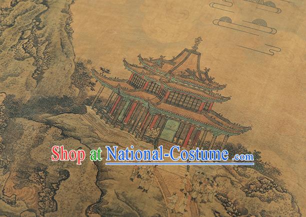 Chinese Ginger Silk Fabric Traditional Cheongsam Gambiered Guangdong Gauze Classical Crane Plum Pattern Brocade Drapery