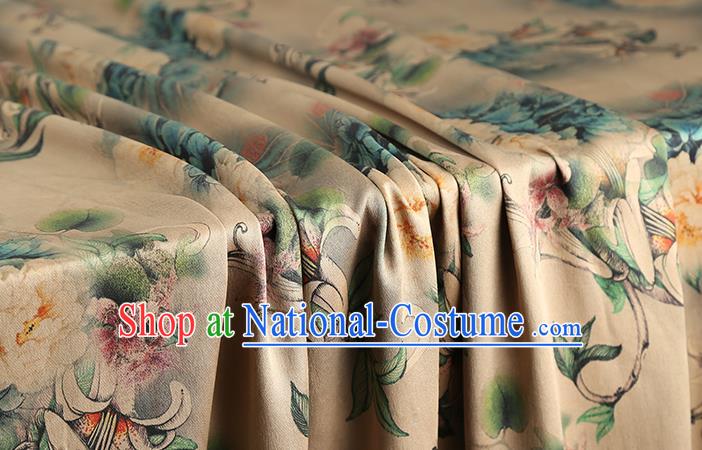 Chinese Traditional Qipao Dress Brocade Satin Fabric Classical Peony Pattern Beige Silk Drapery