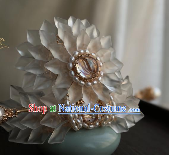 Chinese Handmade Pearls Hair Crown Traditional Hanfu Hair Accessories Ancient Princess Hair Comb