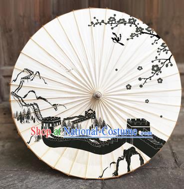 China Traditional Oil Paper Umbrella Classical Ink Painting Great Wall Umbrella Handmade Umbrellas Craft