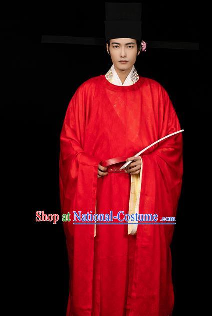 Ancient China Song Dynasty Official Red Hanfu Clothing Traditional Wedding Apparels for Men
