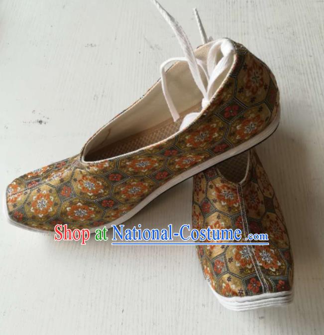 Chinese Traditional Song Dynasty Strong Cloth Soles Shoes Ancient Scholar Ginger Brocade Shoes for Men