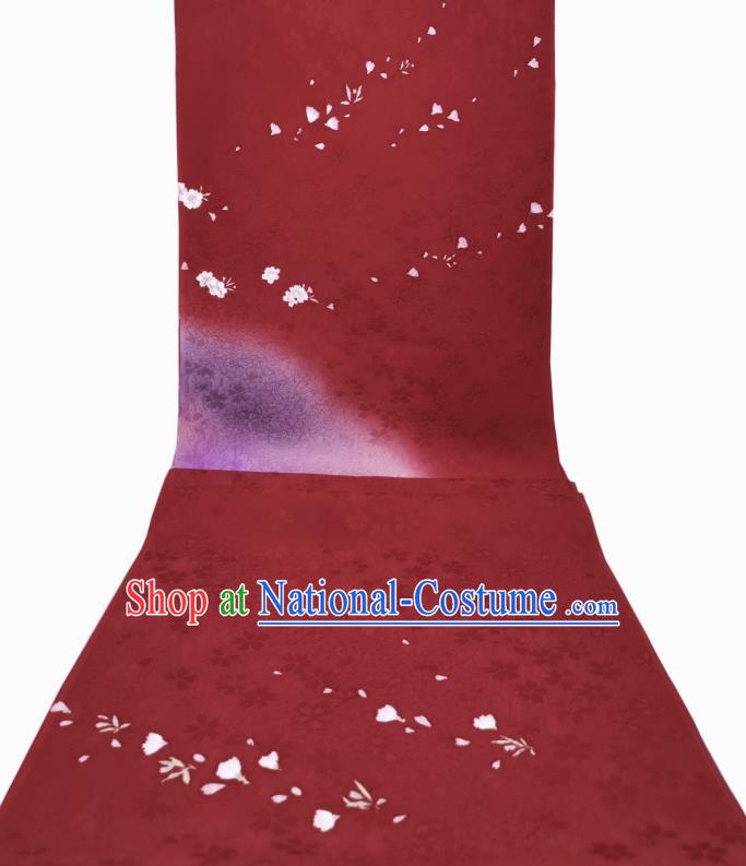 Japanese Kimono Classical Sakura Pattern Tapestry Drapery Asian Japan Red Brocade Traditional Silk Fabric