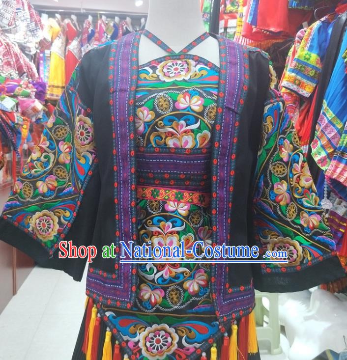 Chinese Hmong Ethnic Woman Costumes Traditional Guizhou Miao National Minority Folk Dance Clothing
