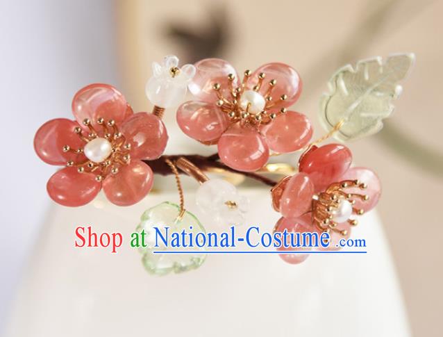 Chinese Ancient Young Beauty Hairpin Traditional Ming Dynasty Pink Plum Blossom Hair Comb