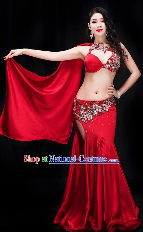 Asian Oriental Dance Raks Sharki Performance Clothing Traditional Indian Belly Dance Red Bra and Skirt Outfits