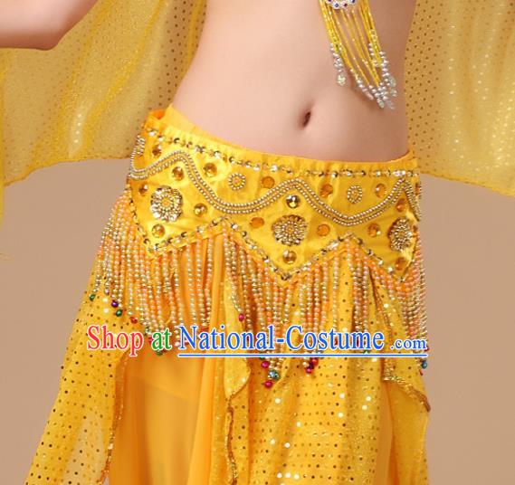 Asian Indian Belly Dance Stage Performance Yellow Waistband Traditional Oriental Dance Waist Accessories