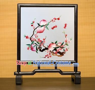 China Handmade Blackwood Craft Table Decoration Traditional Suzhou Embroidered Peach Desk Screen