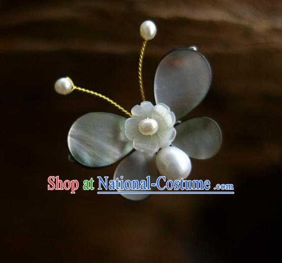 Chinese Ancient Princess Black Shell Butterfly Hairpin Traditional Song Dynasty Pearls Hair Stick