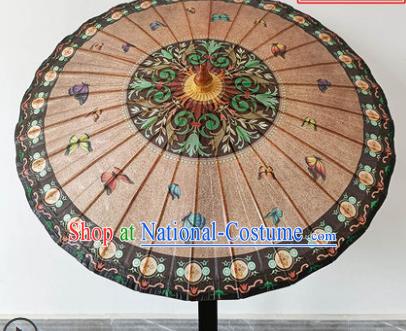 China Hand Painting Butterfly Umbrella Traditional Brown Oilpaper Umbrella Craft Classical Dance Umbrella