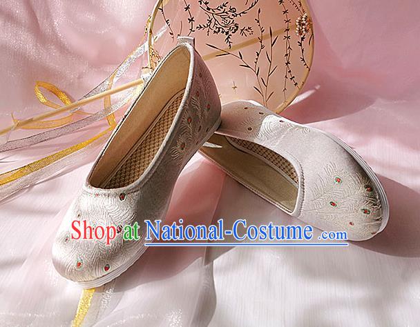 China Ancient Female Student Shoes Classical Pink Brocade Shoes Traditional Hanfu Embroidered Shoes