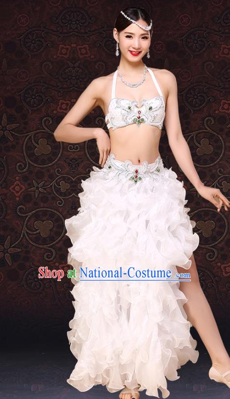 Asian Stage Performance Bra and Skirt Indian Oriental Dance Clothing Belly Dance White Dress