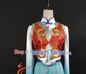 China Mongolian Nationality Stage Performance Clothing Ethnic Female Dance Garments Mongol Minority Folk Dance Blue Dress